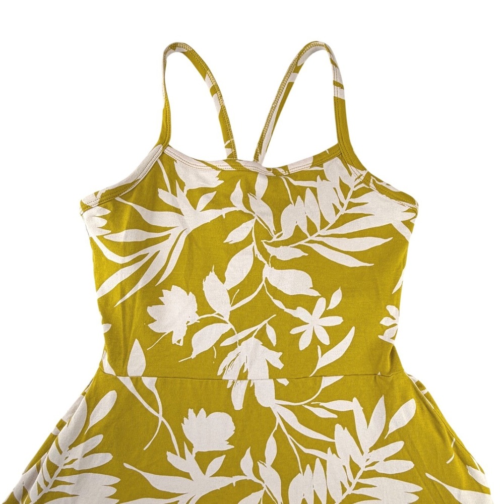 Pact Organic Cotton Tropical Leaf Maxi Dress Mustard Yellow White XS Racerback